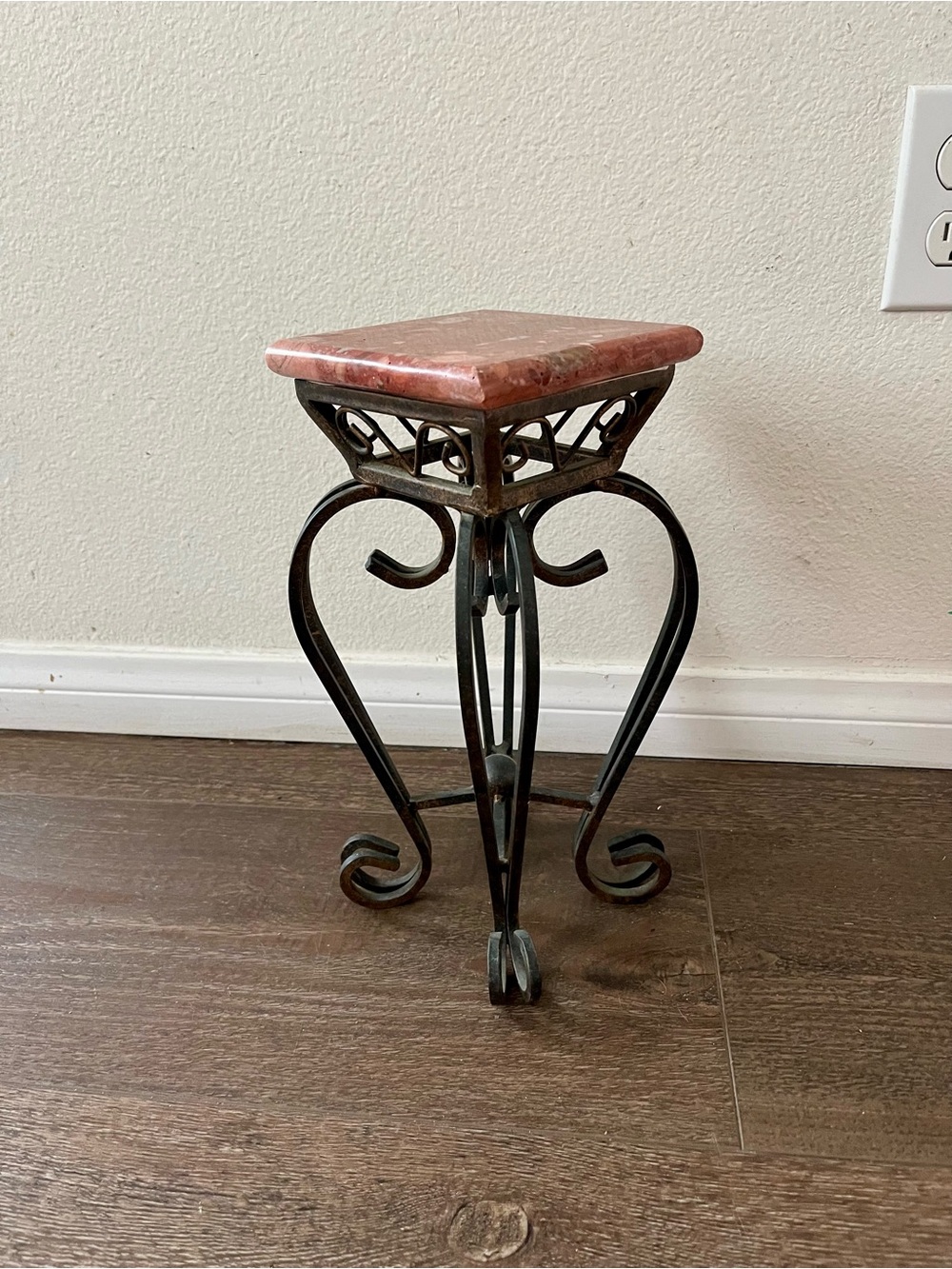 Decorative Iron Pedestal Accent Table with Pink Marble Top